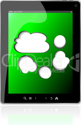 Cloud-computing connection on the digital tablet pc. Conceptual image. Isolated on white