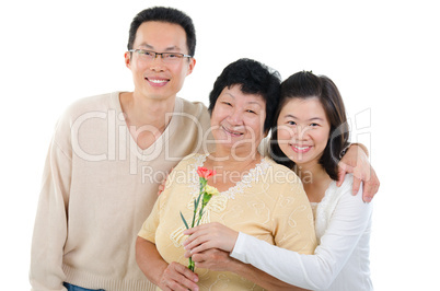 Asian family celebrates Mothers Day.