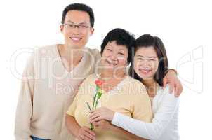 Asian family celebrates Mothers Day.