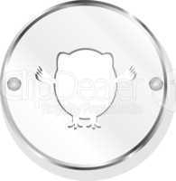 Owl icon, chrome metallic button