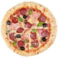 Pizza mit Salami, Schinken und Champignons