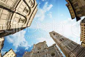 fisheye view of piazza del duomo in florence
