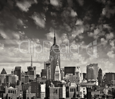 wonderful view of manhattan skyscrapers with beautiful sky color