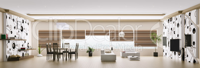 Interior of modern apartment panorama 3d render