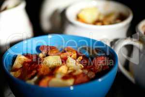 Mutton meat and potatoes, baked in cassolette.