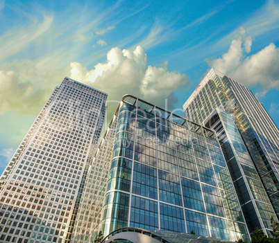 wonderful view of modern skyscrapers from street level