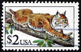 postage stamp usa 1990 bobcat, lynx rufus
