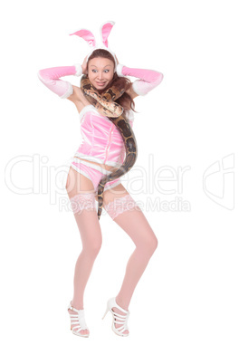 Sexy Woman in Rabbit Costume with Boa