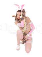 Sexy Woman in Rabbit Costume with Boa