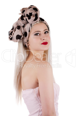 Beautiful Young Woman With Pin-Up Make-Up And Hairstyle, isolate