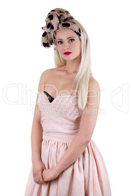 Beautiful Young Woman With Pin-Up Make-Up And Hairstyle, isolate