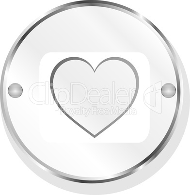 Valentines's day technology icon (button) with heart, metal texture