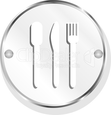 metal icon with spoon, knife and fork on button