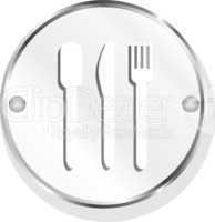 metal icon with spoon, knife and fork on button