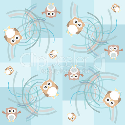 Seamless pattern with owl and birds for kids