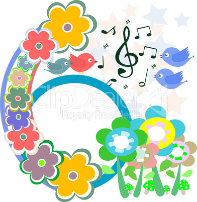 birds in love, singing on abstract flower background