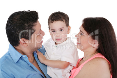 Happy Family: mother, father and son.  Focus in the boy.