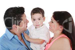 Happy Family: mother, father and son.  Focus in the boy.