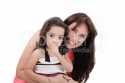 Portrait of woman with her child. Isolated on the white backgrou