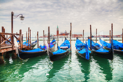 Gondolas floating in the Grand Canal of Venice