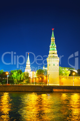 Overview of downtown Moscow at night time