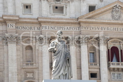 Statue facing the facade of Saint Peter's Basilica in Rome