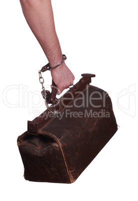 old bag protected with handcuff