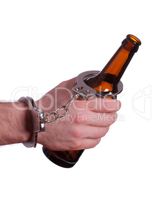 alcoholism with handcuff and bottle