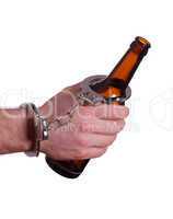 alcoholism with handcuff and bottle