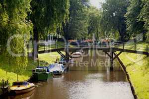 gracht in friedrichstadt, schleswig-holstein,deutschland