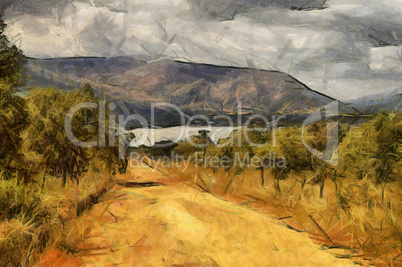 Gravel Road Leading to Dam Oil Painting