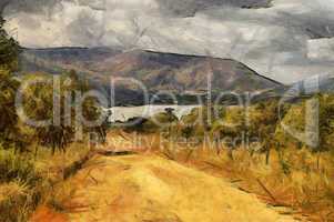 Gravel Road Leading to Dam Oil Painting