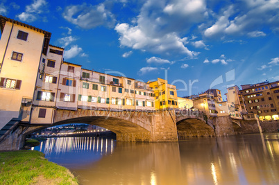 florence, italy. wonderful sunset above magnificent ponte vecchi