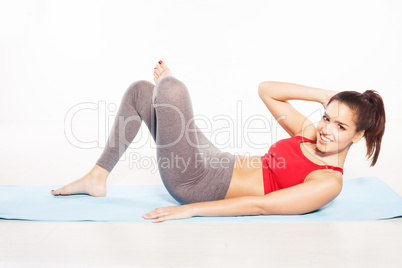 Happy woman doing aerobics