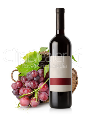 Wine bottle and grape in basket