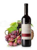 Wine bottle and grape in basket