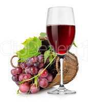 Wineglass and  grapes in a basket
