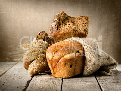 Bread in assortment and wheat