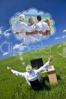 Man Dreaming Family Vacation Holiday Desk Green Field