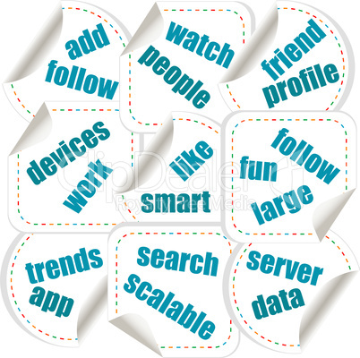 Social media concept in word tag stickers