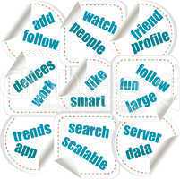 Social media concept in word tag stickers