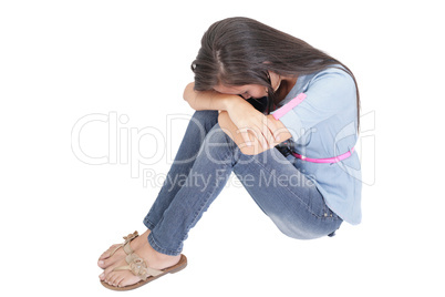 A very sad and depressed woman crying