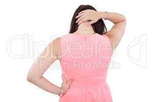 Back View of a Woman with Neck Pain - Isolated over a white back