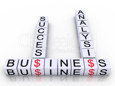 Cubes with letters arranged in words business, analisis and succ