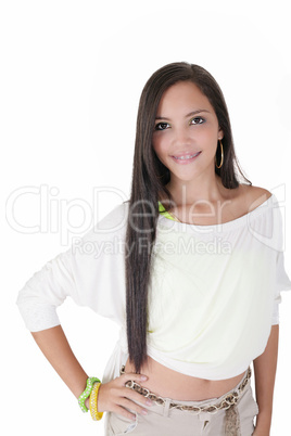 Cute hispanic teenage girl with braces and a big smile