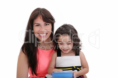 Happy portrait of beautiful young mother with little pretty daug