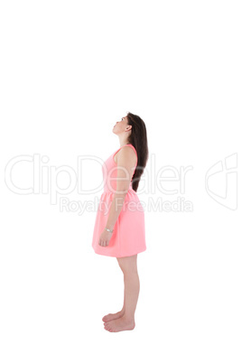 Portrait of a thinking woman full-length looking away on copyspa