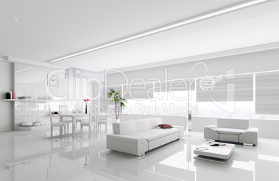 Interior of modern white apartment 3d