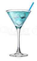 Blue cocktail in a high glass