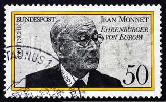 postage stamp germany 1977 jean monnet, honorary citizen of euro